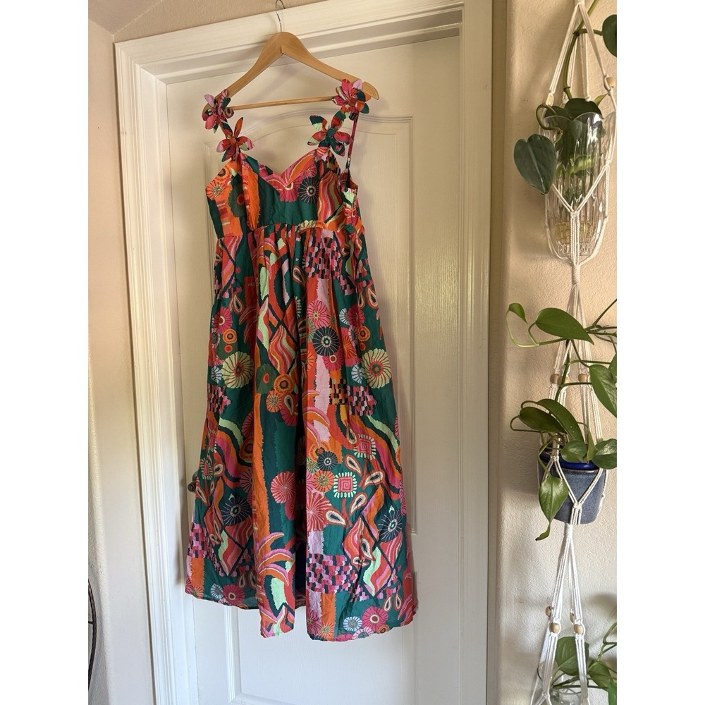 FARM Rio Teal, Coral & Pink Floral Midi Dress - Picture 3 of 16